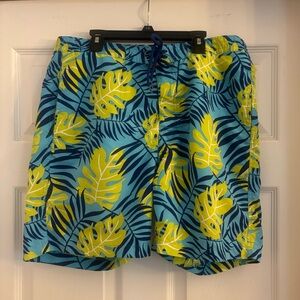 Brooks Brothers Swim Trunks Mens Medium Blue Yellow Lined Drawstring Pockets
